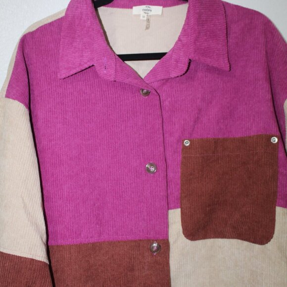 ENTRO Colorblock Corduroy Button-Up Shirt/Shacket MEDIUM - Picture 5 of 5